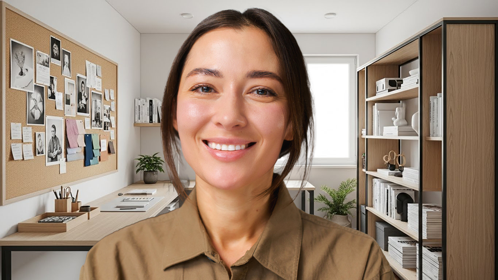 Home Office Zoom Background with Corkboard