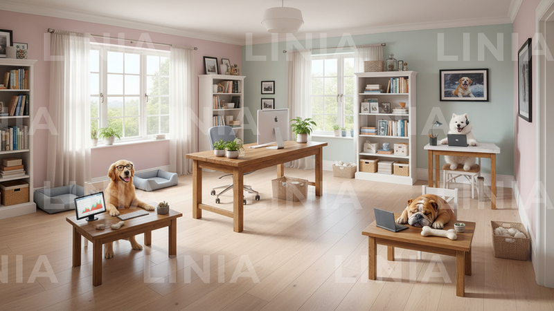 Home Office With Pets Zoom Background (Funny)