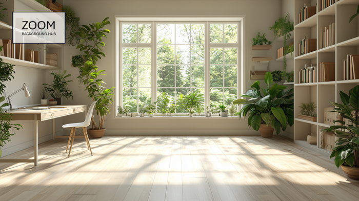 Virtual Office Background - Shelves and Windows