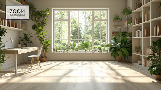 Virtual Office Background - Shelves and Windows