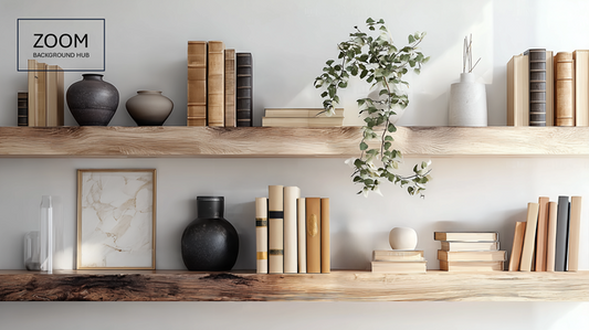 Wooden Bookshelf Zoom Background