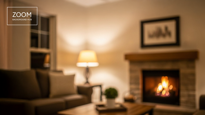 Evening Zoom Background - With Dim Lights and Fireplace