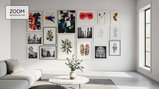 Living Room Gallery Wall Zoom Background - Modern Art