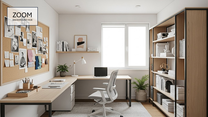 Home Office Zoom Background with Cork Board