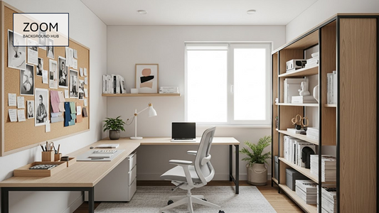 Home Office Zoom Background with Cork Board