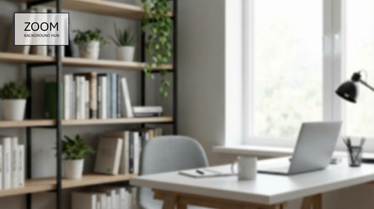 Workplace Background For Zoom - Office, desk, and shelves