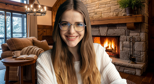 Mountain Cabin Zoom Background - with Fireplace