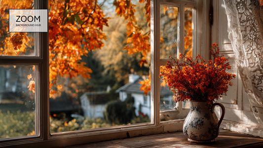 Fall Window Zoom Background - Orange Leaves
