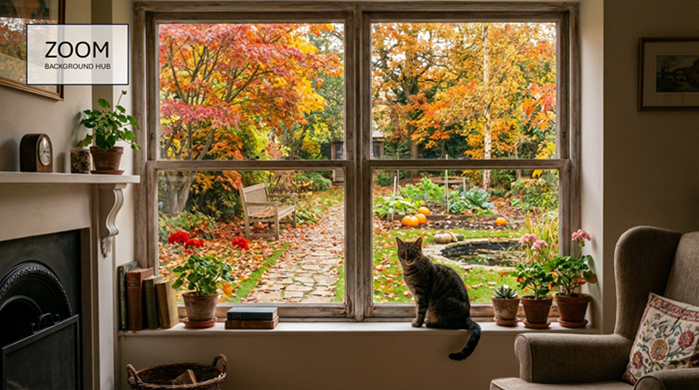 Fall Background Image - Trees in the Yard with Leaves Turning