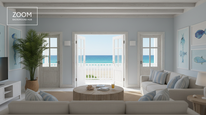 Summer Vacation Virtual Background - in Beach Themed Living Room