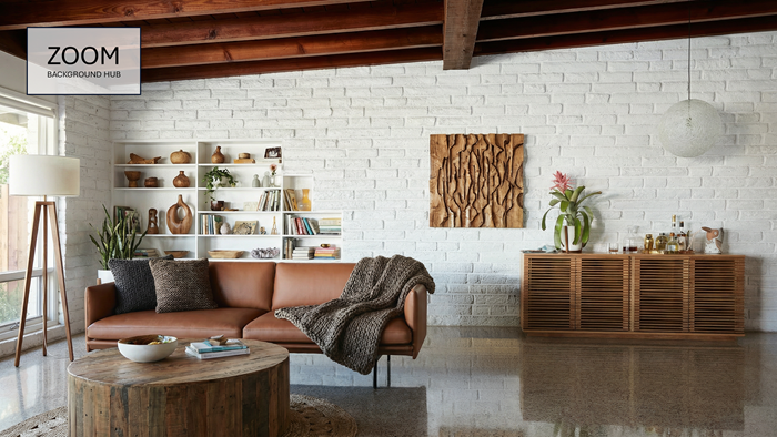 Beautiful Interior Design Zoom Background - Brick Wall and Wooden Beams