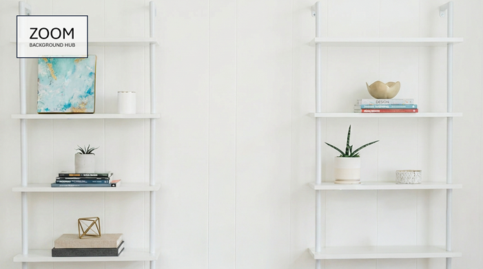 Artistic Shelves Zoom Background - White Shelves with Decor